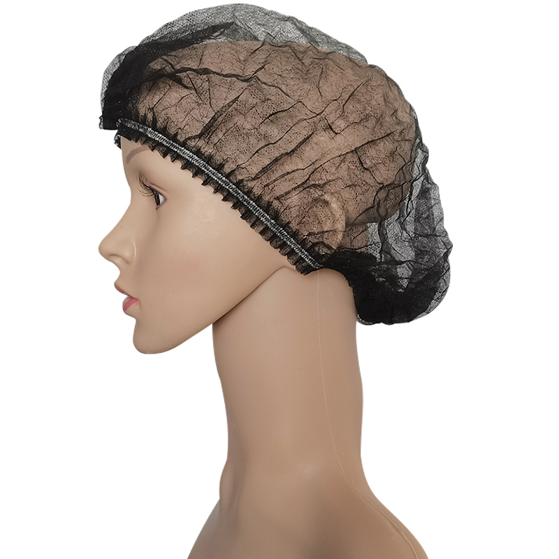PP Nonwoven Breathable Comfortable Hairnets Disposable Head Cap Food Service Bouffant Hair Cap 21" Black