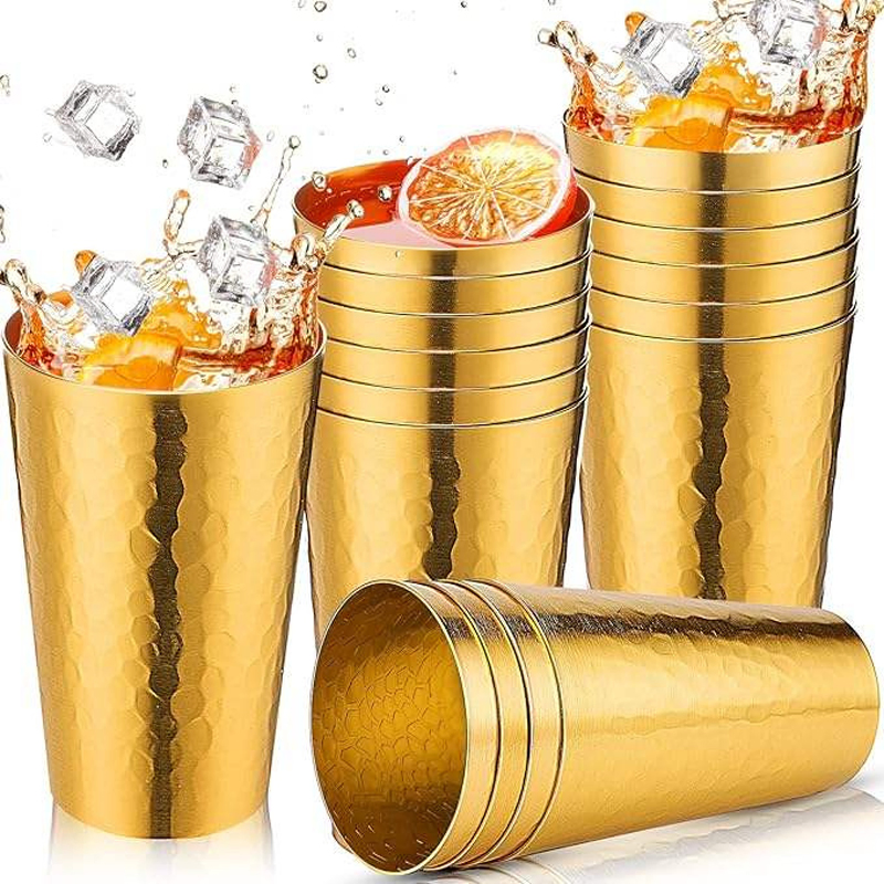 Metal15 Oz Cold Drink Lced Coffee Cups Aluminum Hammered Tumblers Beer Cups for Birthday Party Camping Travel Outdoors Supplies