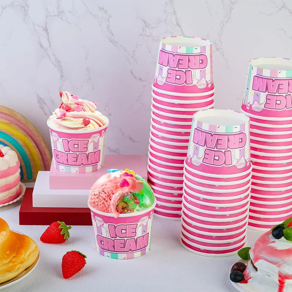 Custom Print Gelato Cups 6 Oz Paper Ice Cream Cup with Dome Lids