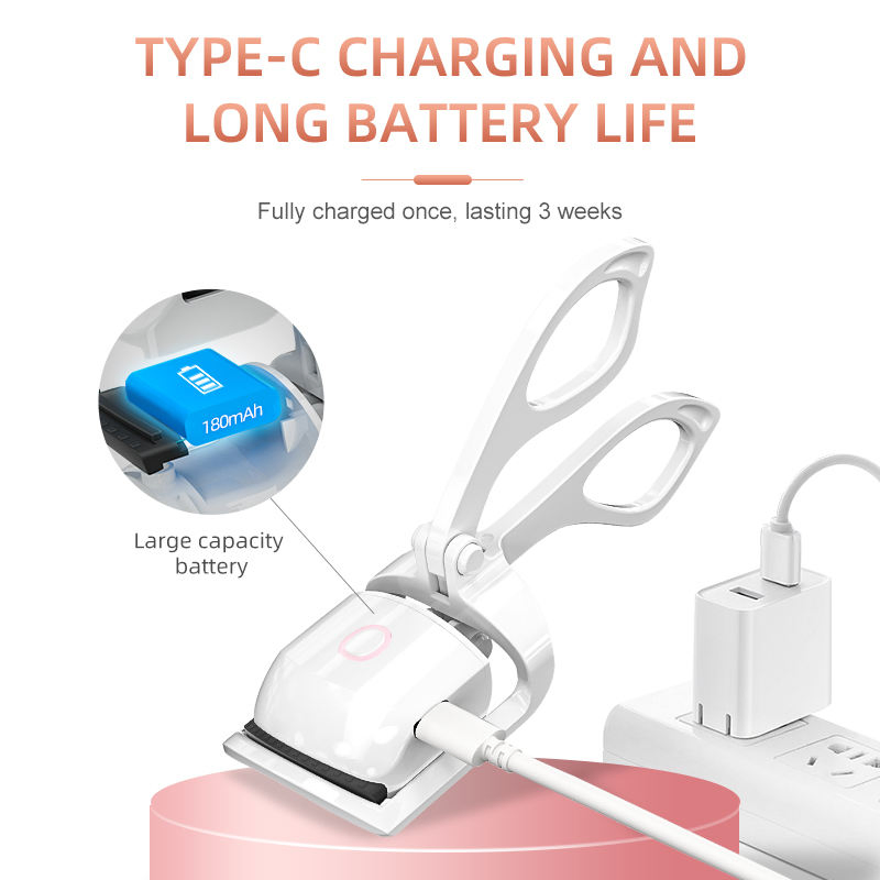 Type-C Rechargeable Heated Electric Eyelash Curler Fast Heating Easy Curling