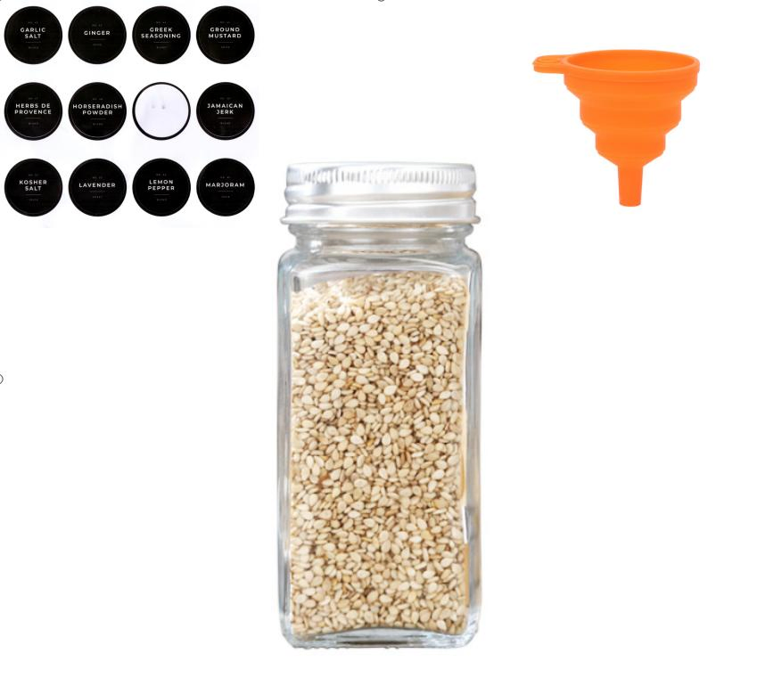 24 Pack Salt & Spice Square Shaped Transparent Glass Spice Jars with Stickers