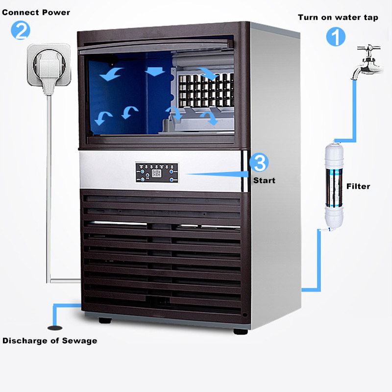 Commercial 80kg/24h Ice Cube Machine Ice Block Maker Freestanding Stainless Steel Ice Making Machine Direct Cooling Square Ice Block Maker