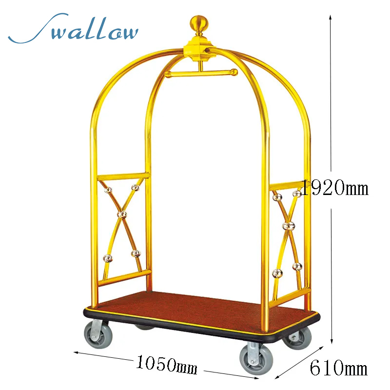 Metal Bell Boy Luggage Trolley for Hotel, Metal Bellhop Cart