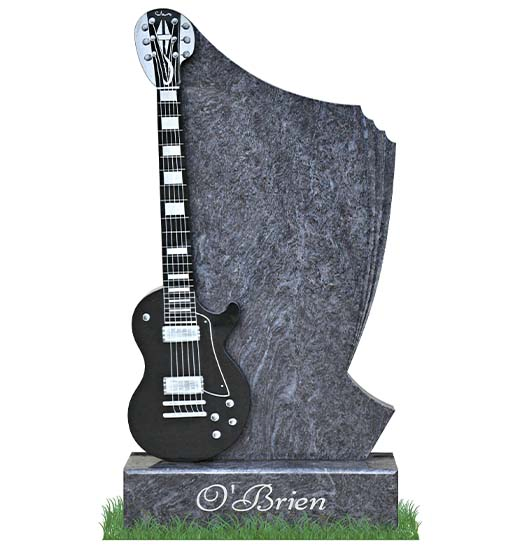 American Style Absolute Black Granite Guitar Headstone with Base for Cemetery Gravestones
