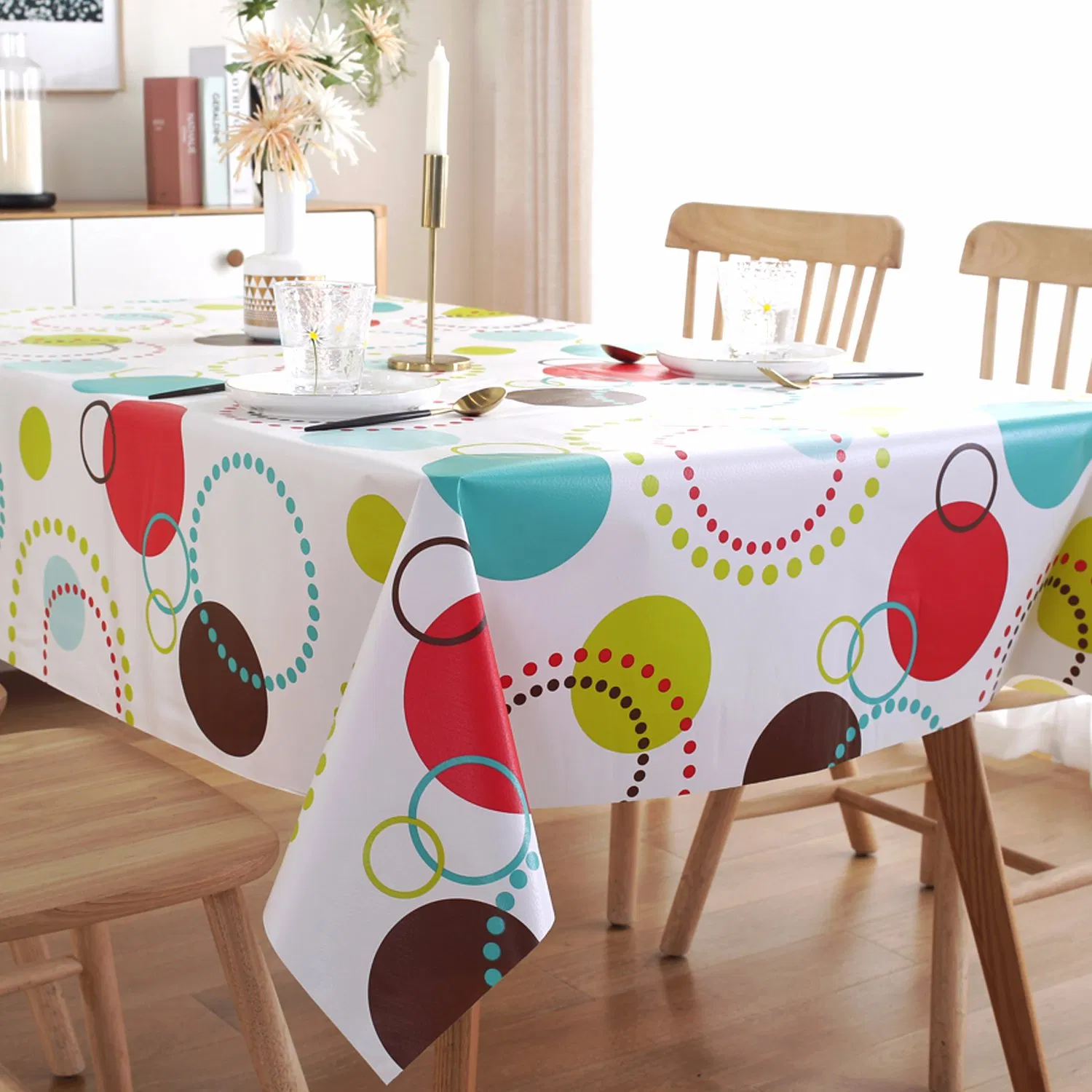 Waterproof Rectangle DOT Print Christmas Party Picnic Plastic Table Cloths
