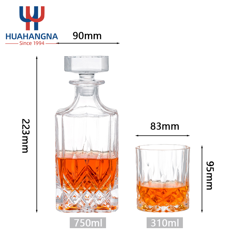 Best Selling Suppliers 25oz Engraved Square Crystal Decanter Whiskey Set with Whiskey Stone Coasters for Men
