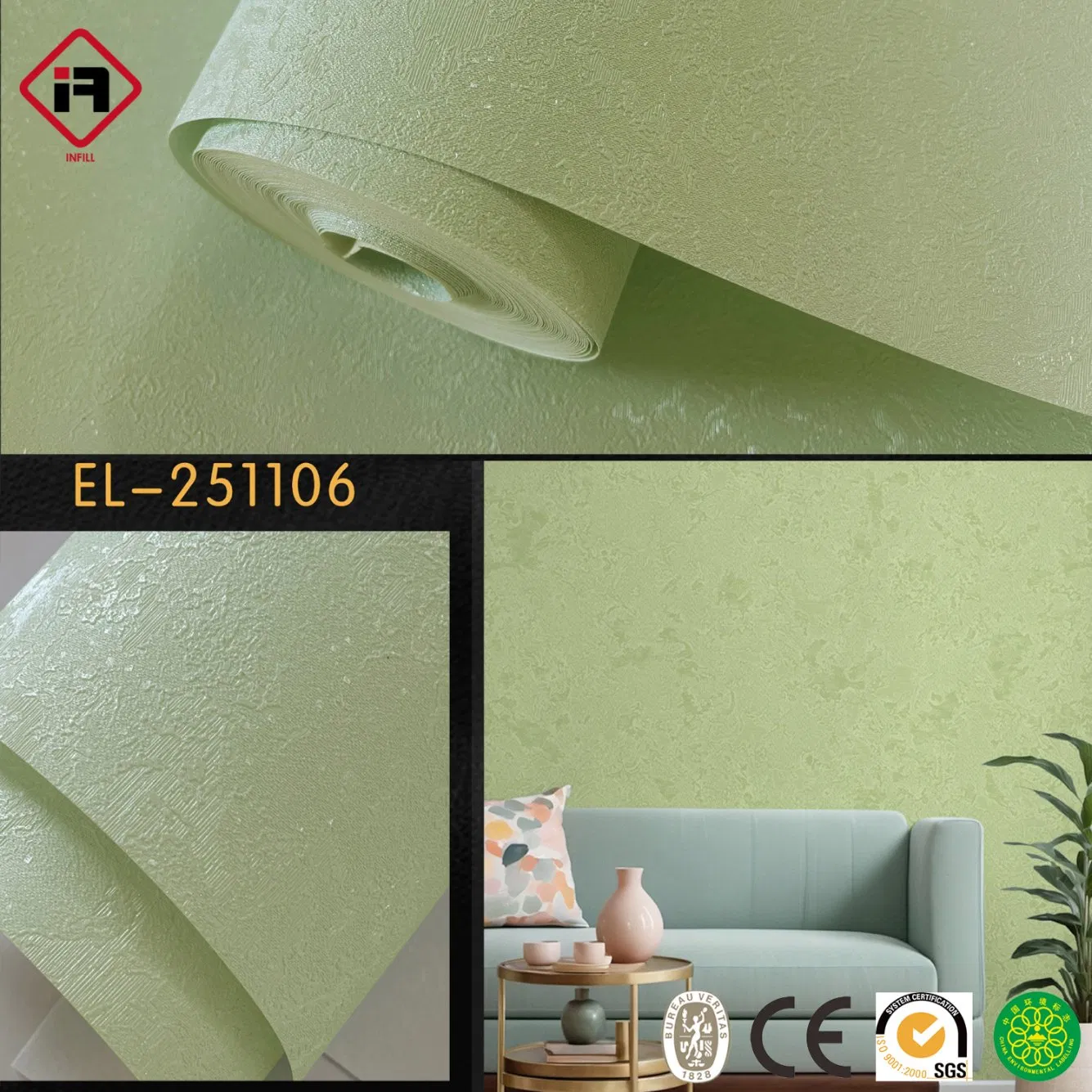 Plain Color Home Decoration Wallpaper 1.06m Width Wall Paper Matt Wallpaper Solid Color PVC Wallpaper for Home