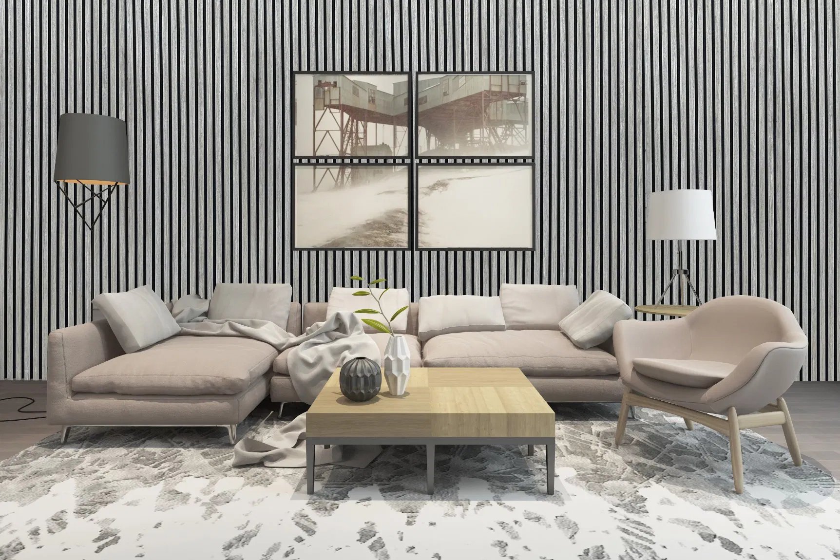 Elegant Slat Wood Acoustic Panels for Stylish Living Rooms