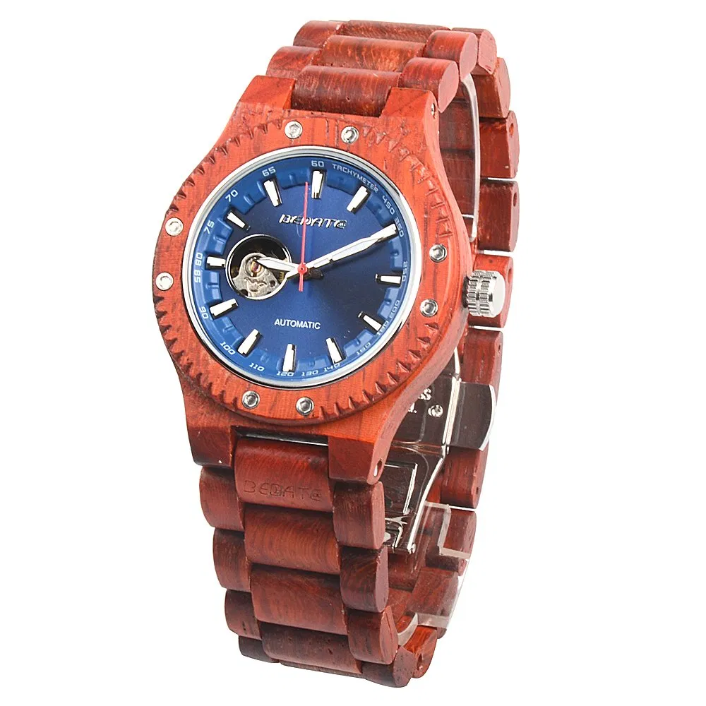 Wooden Mechanical Wrist Watch with Box for Mens and Ladies Custom Watch for Women