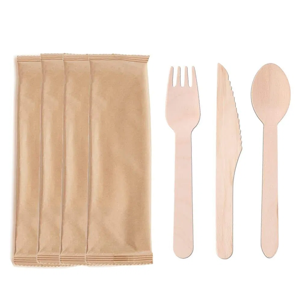 Ecolife Compostable Wooden Cutlery Custom Size Eco-Friendly Disposable Dinnerware Biodegradable Birch Wood Tableware Kitchen Use