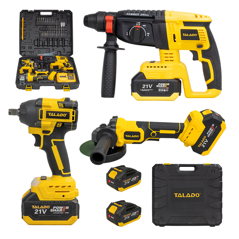 Compact Cordless Electric Tool Set with High Torque Wrench Powerful Grinder and Rotary Hammer Drill