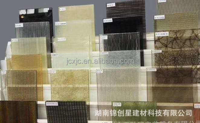 Artistic Silk Laminated Tempered Glass with Color Film Wire Decorative Craft Glass Deep Processed