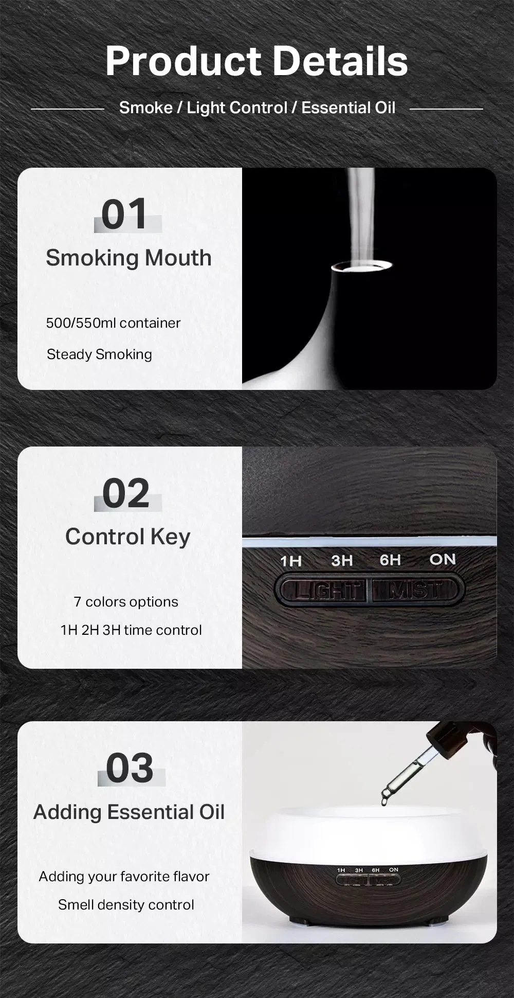 Wood Grain Essential Oil Humidifier Air Cleaner Lamp Ultrasonic Cool Mist Humidifier