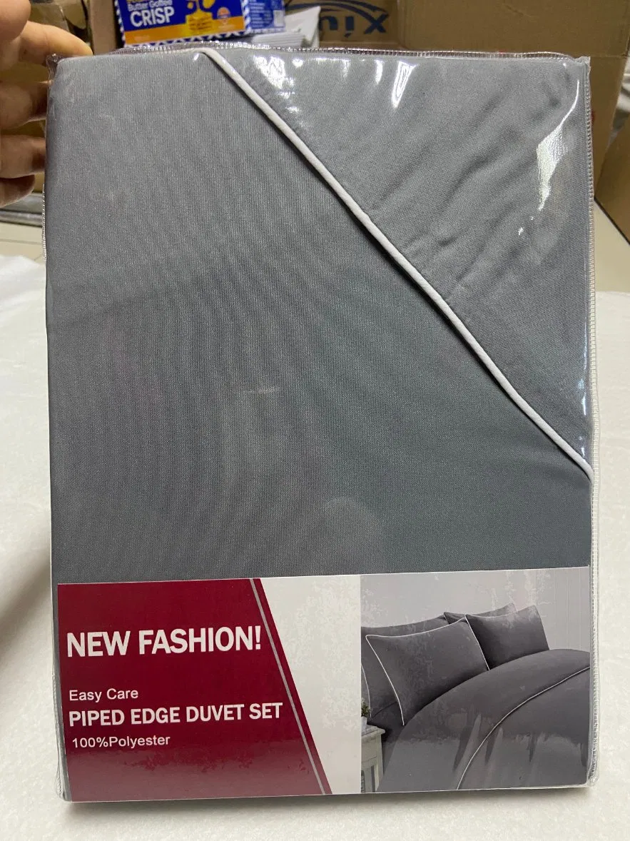 Luxurious 100% Polyester Piped Edge Duvet Cover Set Bedding Set