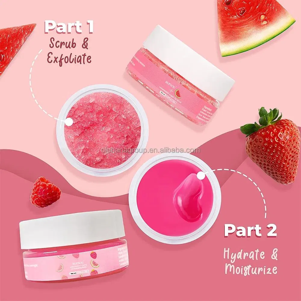 Lip Scrub and Mask Set Private Labeling Lip Care Kit Natural Organic Watermelon Collagen Sugar Scrub Lip Exfoliator with Tool