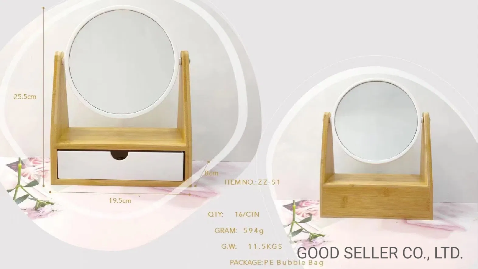 Wholesale Customized Animal Decoration Stand Wood Frame Bamboo Makeup Mirror