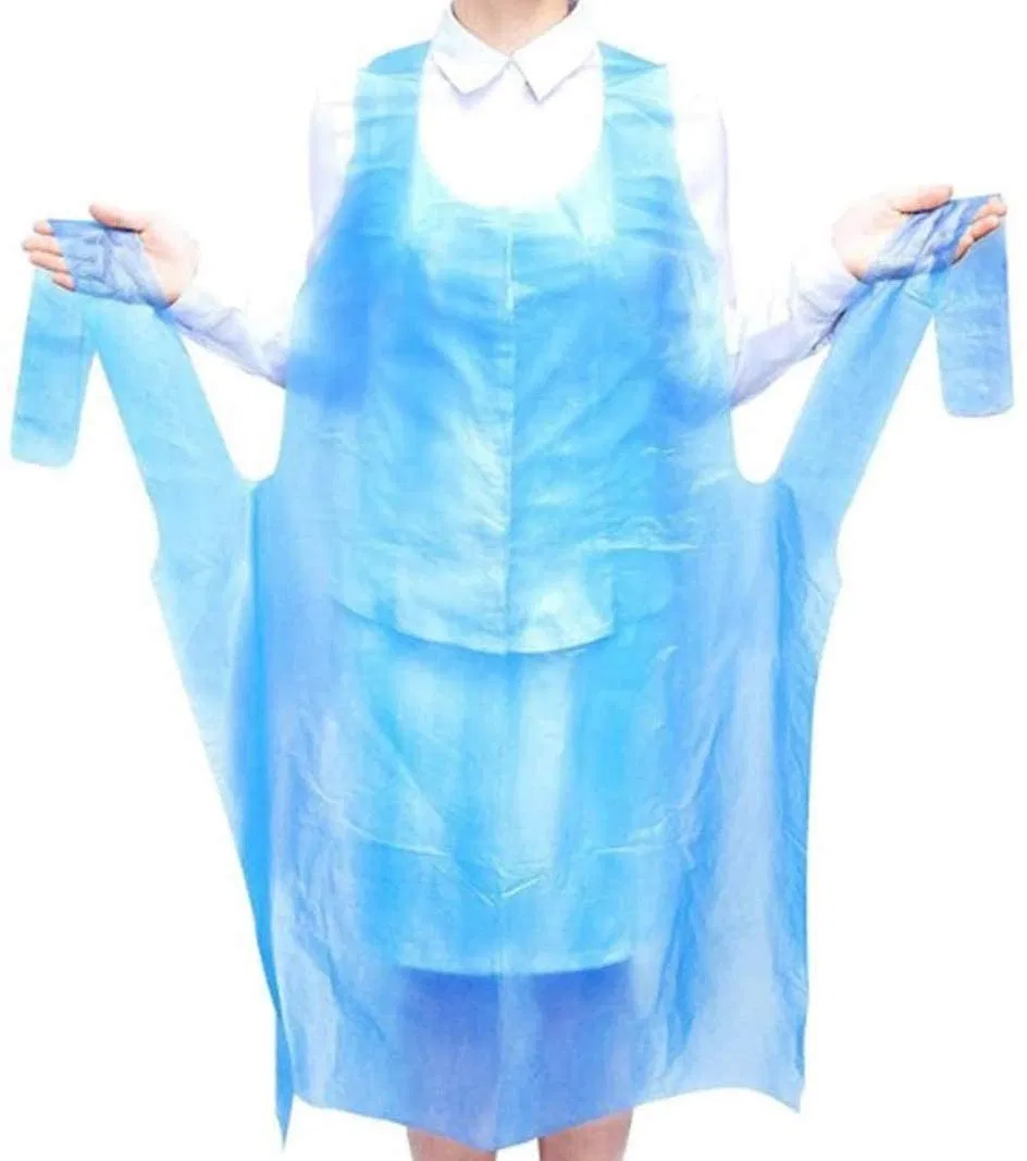 6g Customized HDPE White/Blue Disposable Apron (Hot Sale in Jeddah, SA)