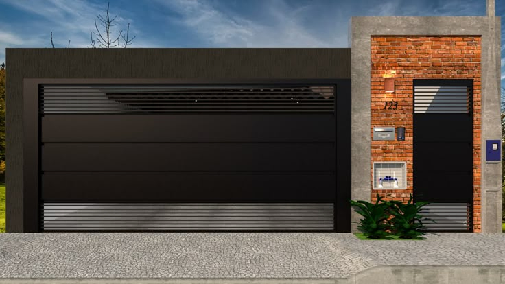 Stylish High - Quality Dark - Colored Car Garage Door with Wooden Accents, Customizable