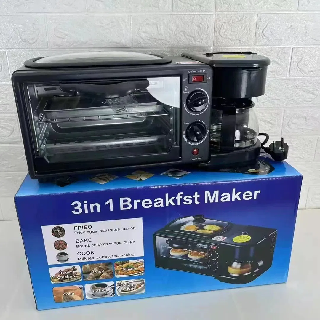 Home Use 3 in 1 Electric Oven Breakfast Maker Coffee Maker Multi Functional Make Coffee Toast Fried Eggs China Factory Silver Crest 3 in 1 Breakfast Maker