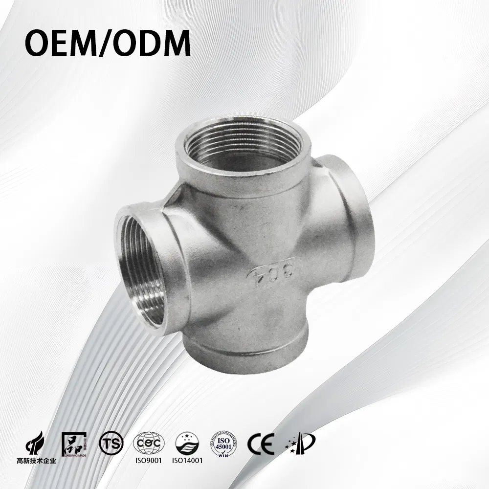 SS304/SS316L Industrial ASME B16.9 Thick-Walled Female Threaded Cross for Chemical Handling Pipe