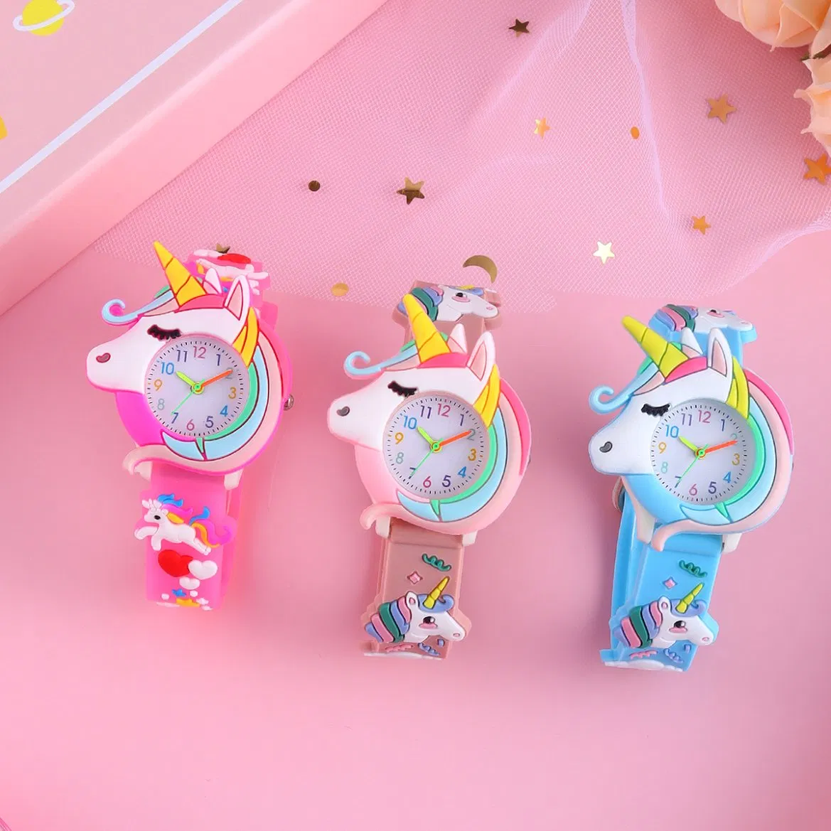 Cartoon Unicorn Watch Pink Dark Pink Blue Cute