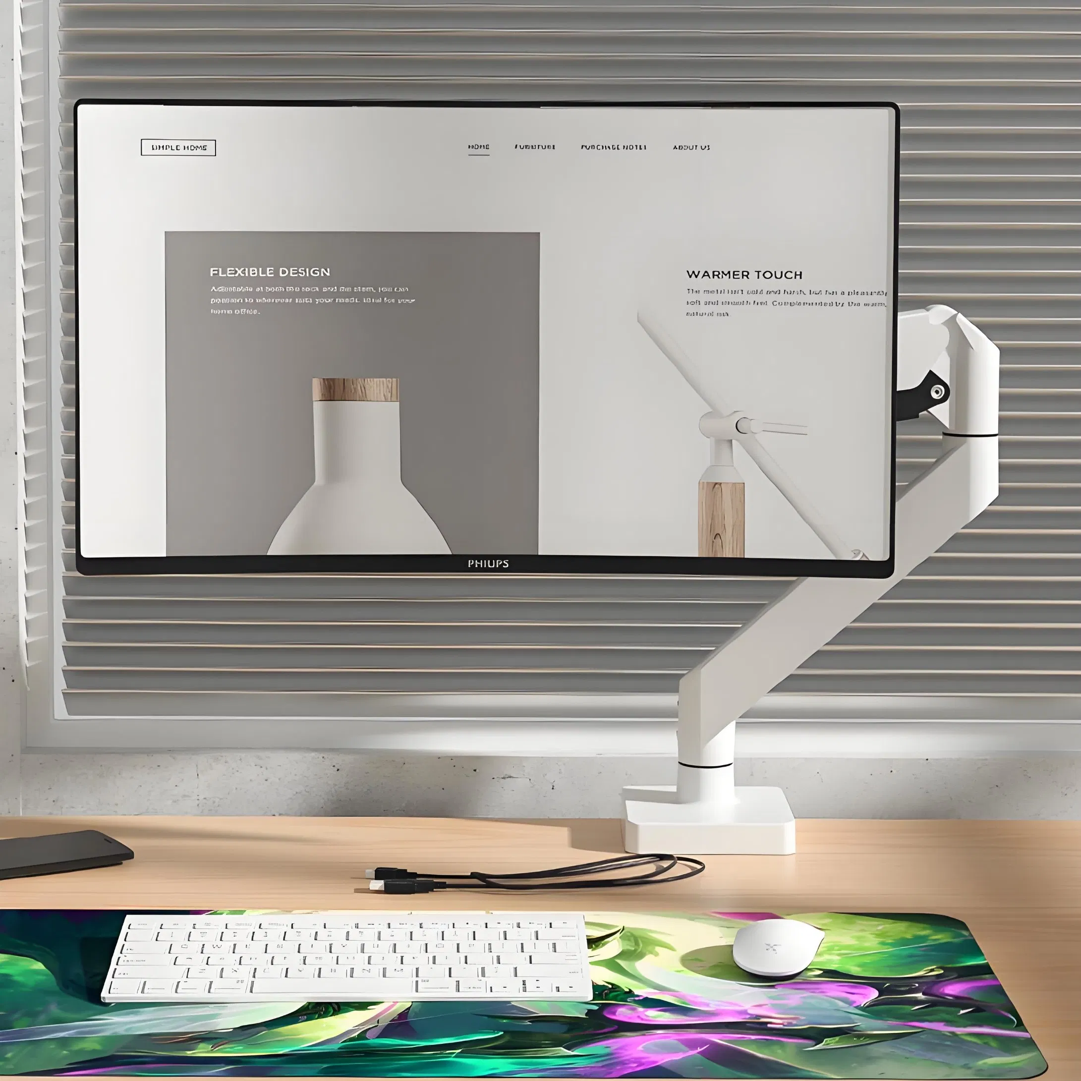 Factory OEM ODM Increase Height Desktop Stand LCD Dual Arm Monitor Stand Mount Max Vesa100*100 Max 9kgs Office Computer Screen Bracket White