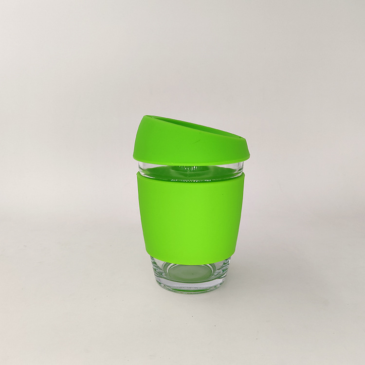 New Creative Custom Logo 12oz Silicone Reusable Glass Coffee Cup with Logo and Lid