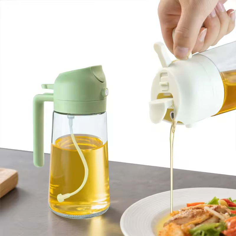 2 in 1 Olive Oil Dispenser Bottle 470ml Black Glass Spray and Pour Bottle for Precise Cooking Oil Control Healthy Kitchen Gadget