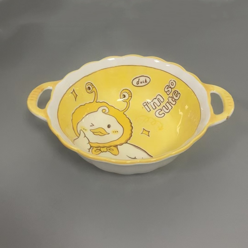 10"Food Soup Bowl with Hands Cartoon Pad Printing Stoneware Porcelainware Tableware