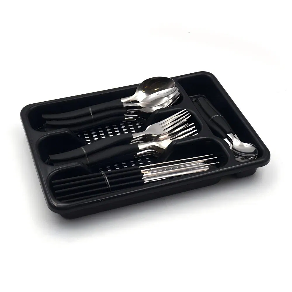 24PCS PP Plastic Handle Cutlery Set with Sustainable Features Stainless Steel Flatware Silverware Cutlery Set in Red Blue Black Pink