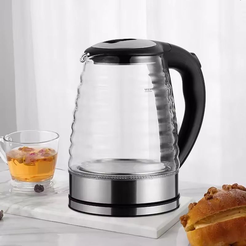 New Arrival Electric Kettle 360 Degree Rotational Base Hotel Electric Kettle Household Cordless Electric Kettle 1.2L with Stylish Glass Design