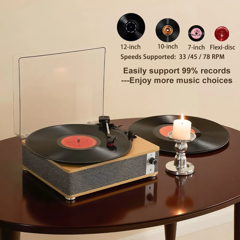 Custom Bluetooth Music Player Turntable Gramophone Vinyl Lp Record Player with Transparent Acrylic Dust Covers