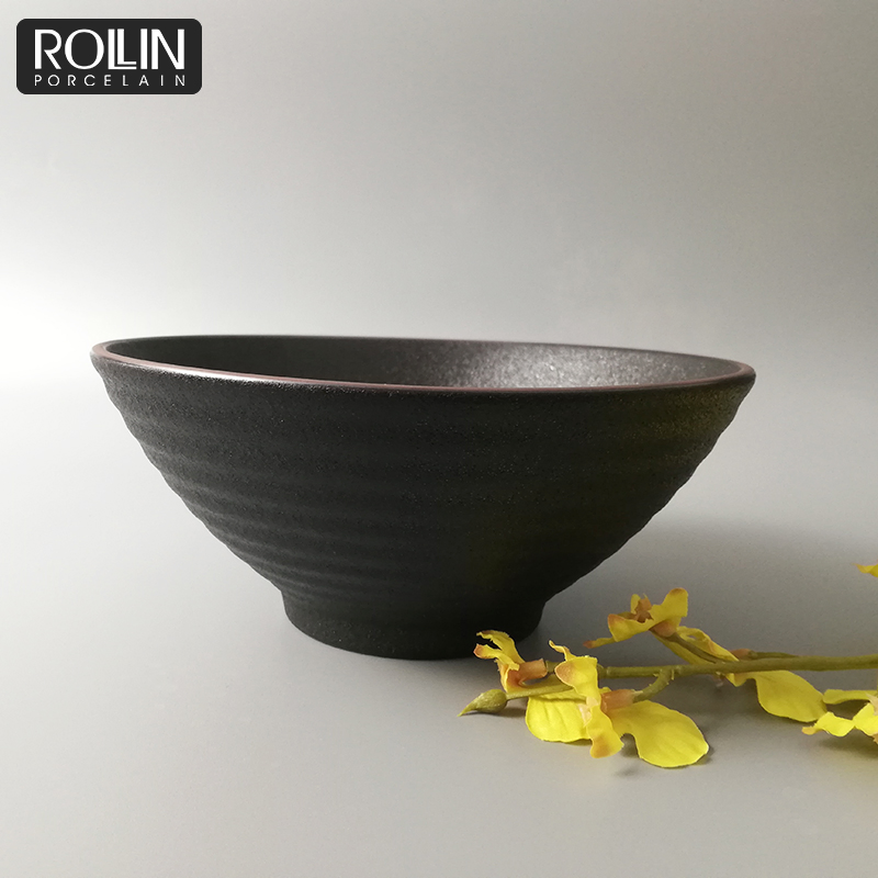Japanese Ramen Bowls Black Porcelain Miso Soup Bowl