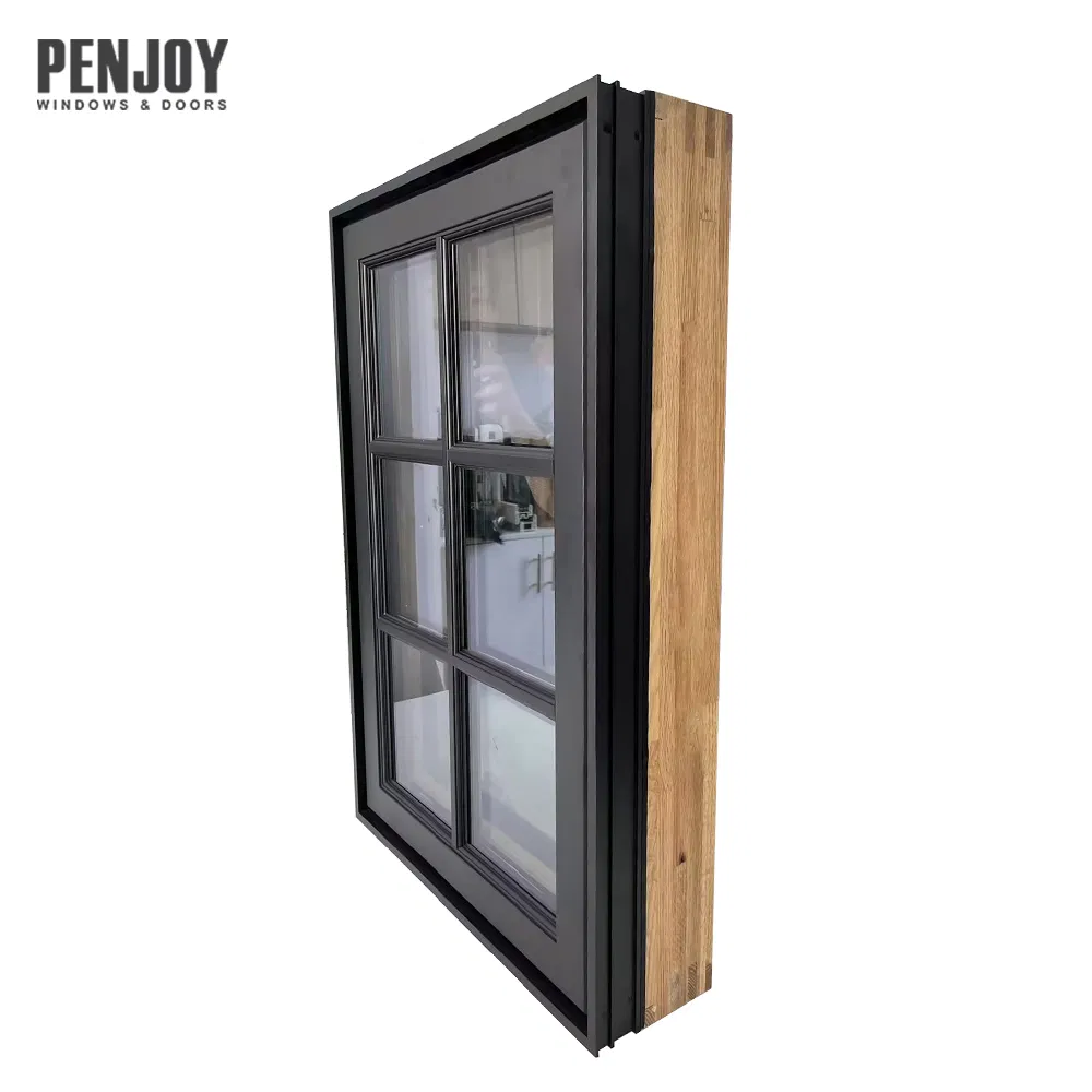 Penjoy Classic Style Villa Wooden Windows Double Glazed Window Crank Casement Windows