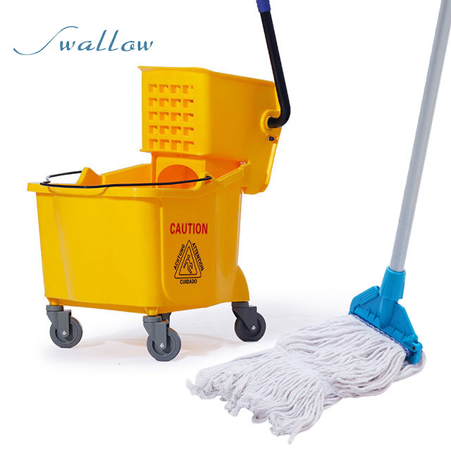 32L Clean Mop Bucket Double Barrel Hotel Squeeze Mop Bucket Wringer Hand Swallow