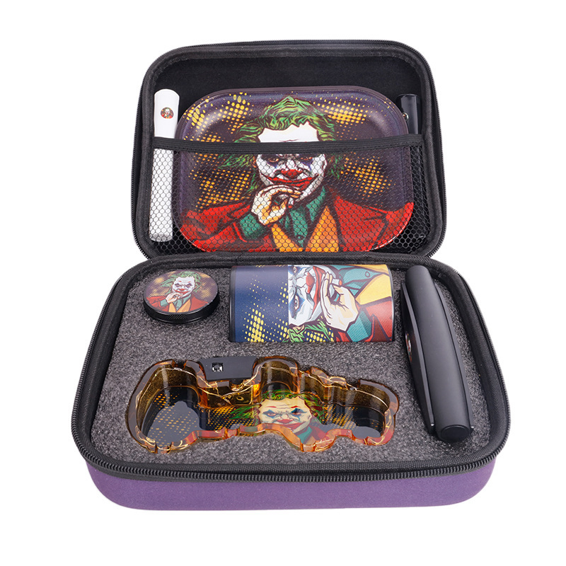 7 in 1 Smoking Set with LED Ashtray Rolling Tray Metal Grinder Roller Jar Smoking Kit Accessories