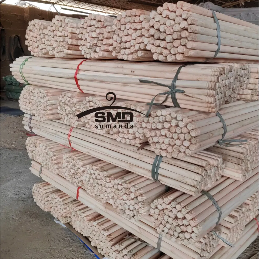 Hot Sale Eucalyptus Wood Broomstick Natural Wooden Mop Handle Stick 120X2.2/2.5cm