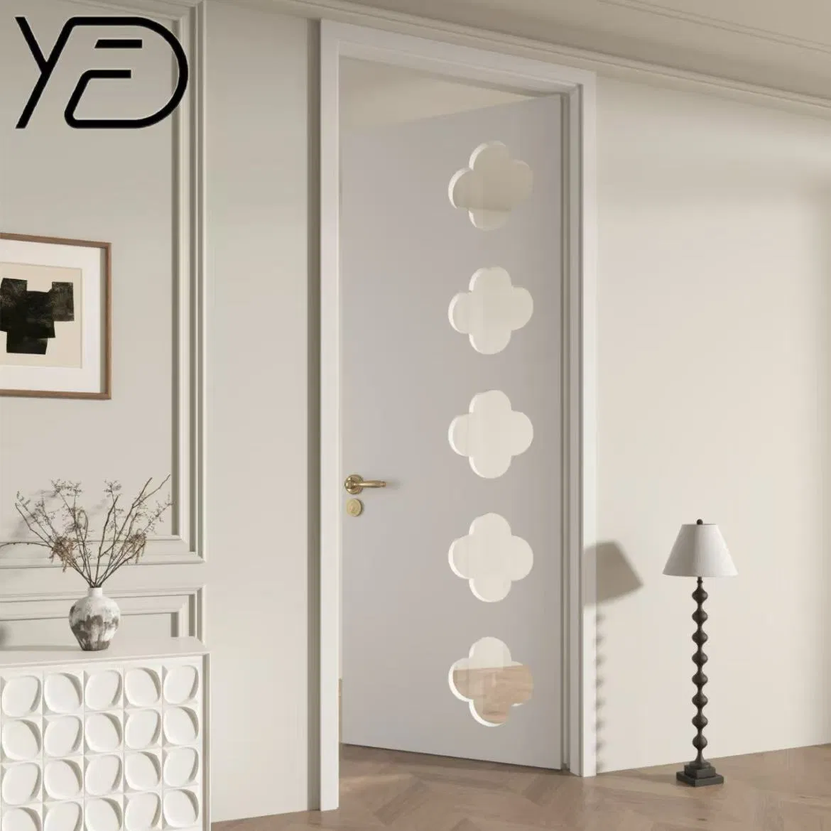 China Factory Customized Premium Solid Wood Entrance Wooden Door with Elegant Glass Design