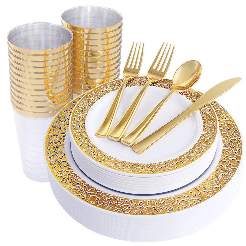 Plastic Dinnerware Set Wedding Event Birthday Dinner Party Supplies