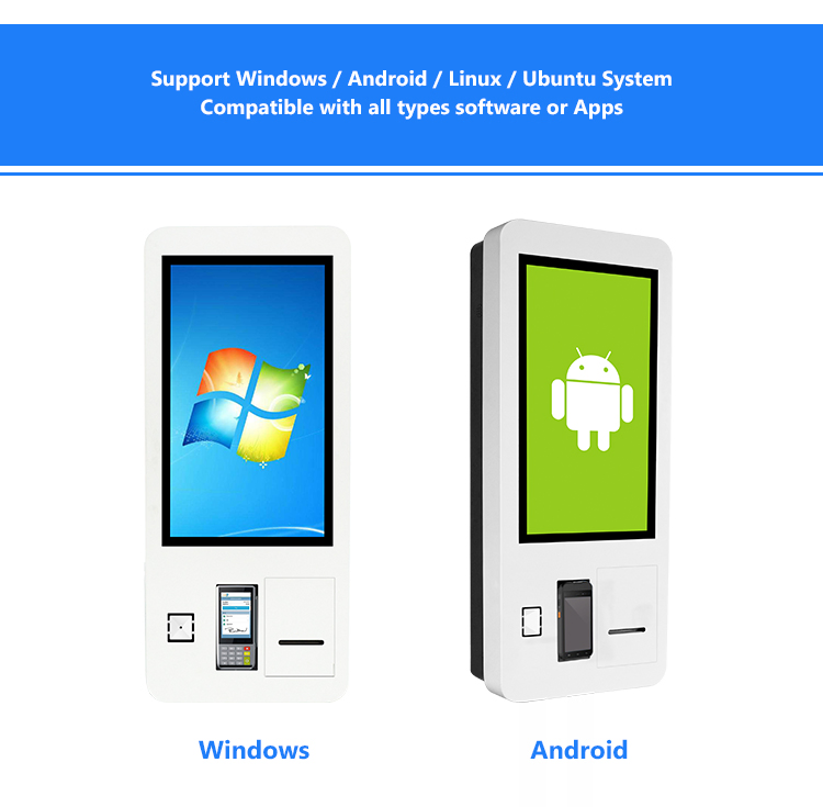 Wall Mounted Self Ordering Kiosk 32 Inch Bank Card Reader for Restaurant