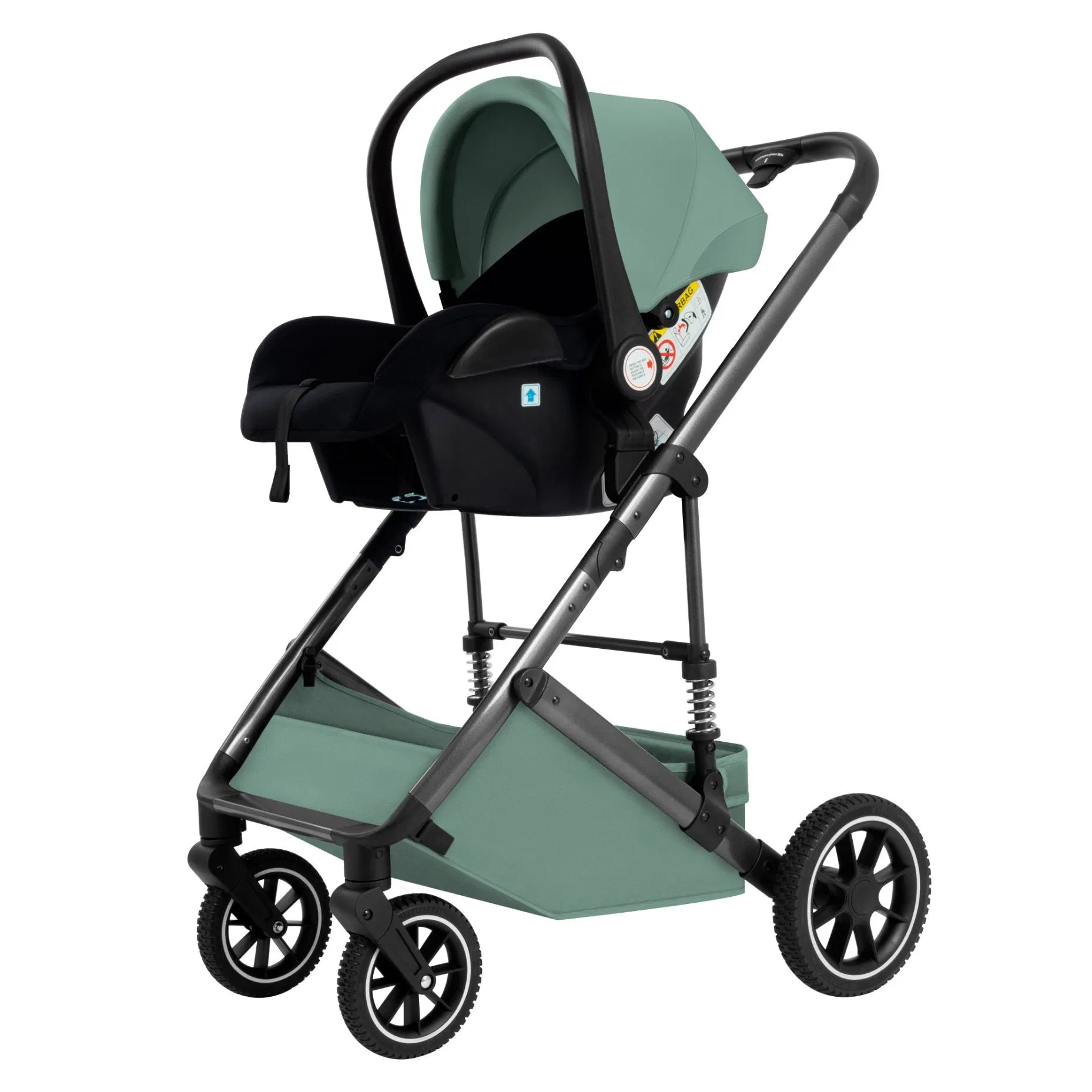 Foldable 3-in-1 Baby Stroller Travel System, High Landscape Pram with Infant Car Seat, Compact Storage for Family Trips