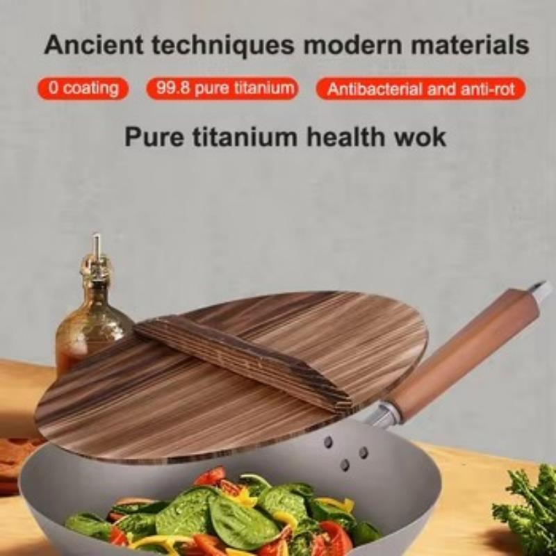 Uncoated Japanese-Style Titanium Wok, Ultra-Light and All-Titanium Stir-Fry Pan Household Non-Stick Wok