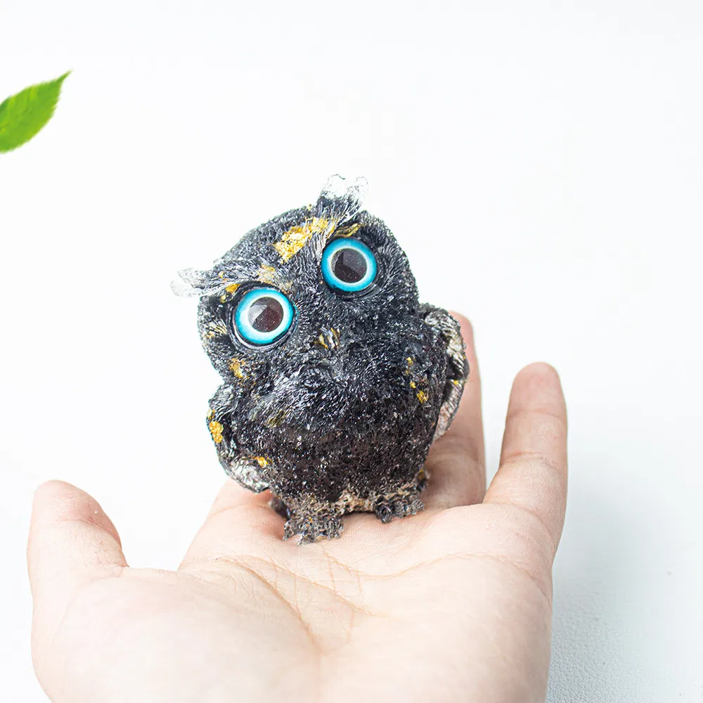 Cross-Border Natural Crystal Crushed Stone Epoxy Resin Owl Eyes Ornaments for Office, Home, Living Room and Desktop Decoration