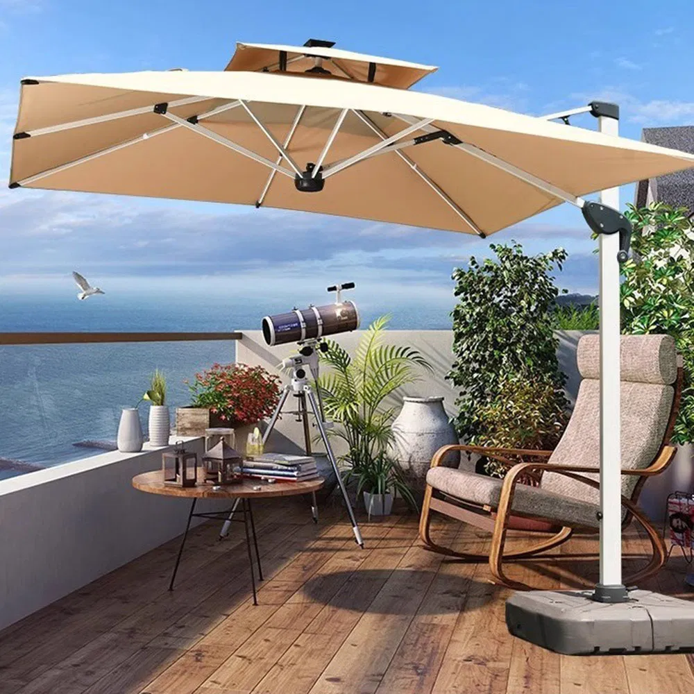 Business/Courtyard Luxury Aluminum Pole Umbrella Frame Single Headed Double Layer Floor Standing Outdoor Sunshade Umbrella