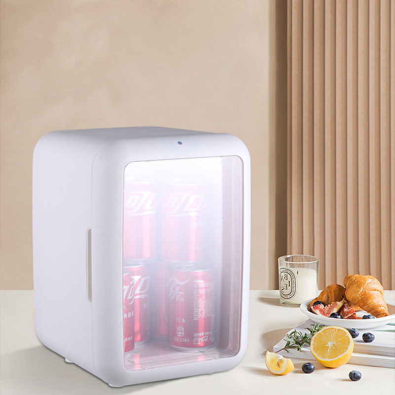Air Cooling Frost Free 9L Transparent Door Mini Fridge for Cosmetics and Food
