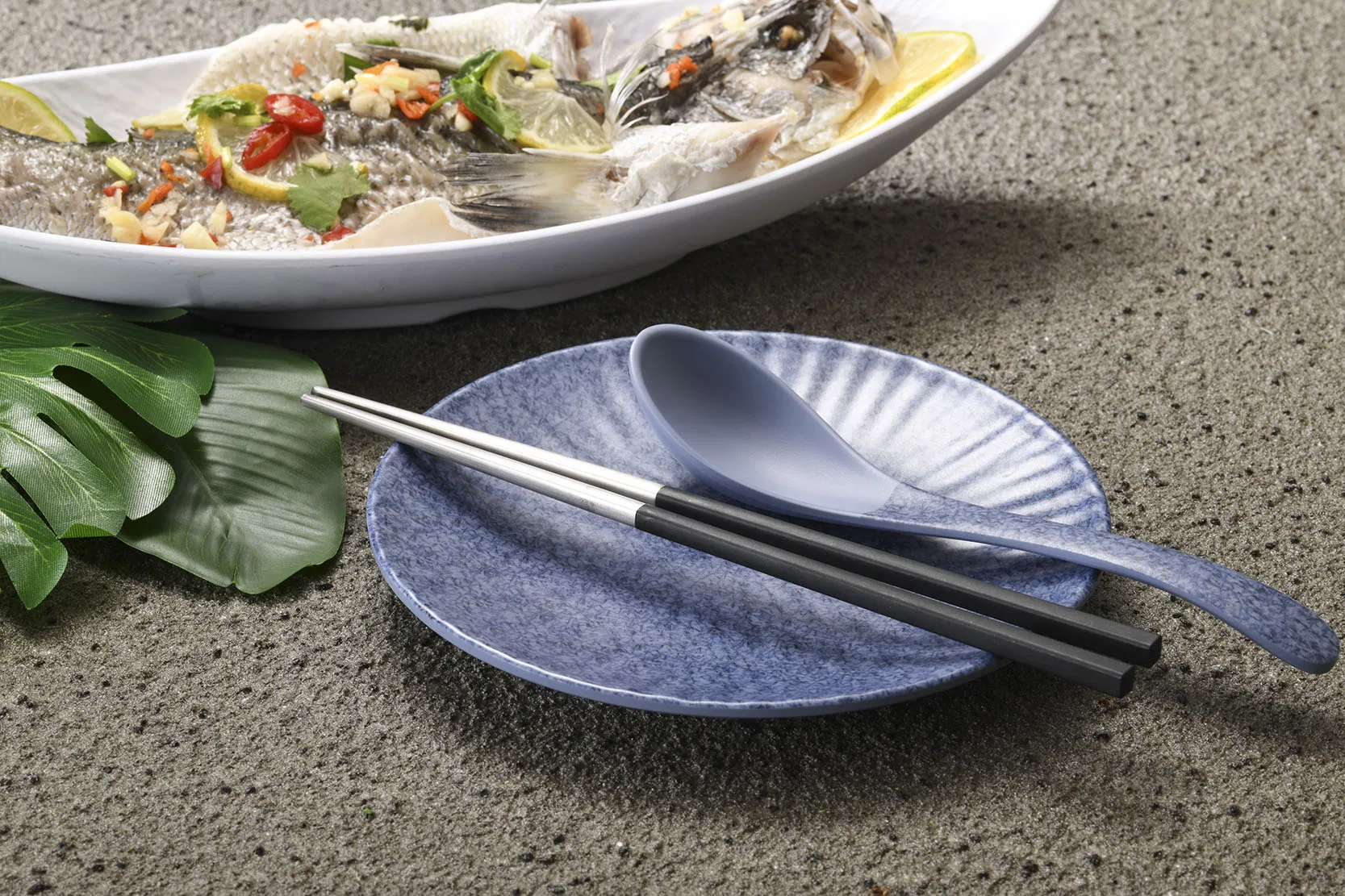 Premium Melamine Blue Long Handle Spoon Korean Style Dinner Spoon for Restaurant Household