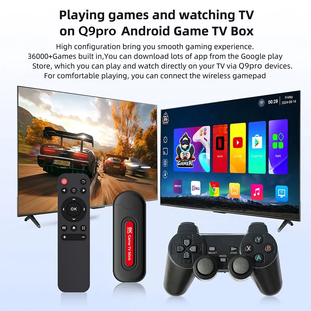 Q9 PRO Video Game Console 4K HD Gamestick 3D TV Game Box 64G 49000+ Classics Games Home Retro Video TV Gaming Player