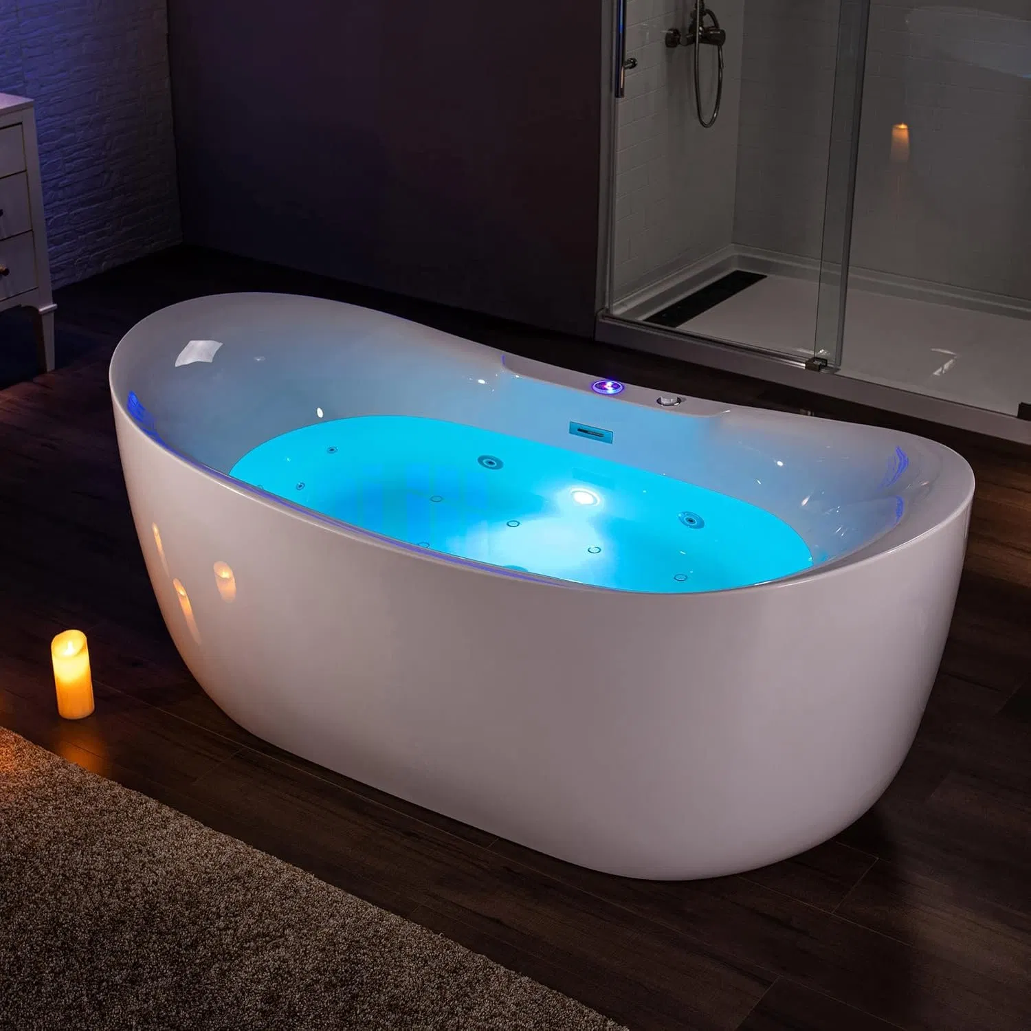 Water Jetted Freestanding Heated Soaking Combination Oval Acrylic Bathtub