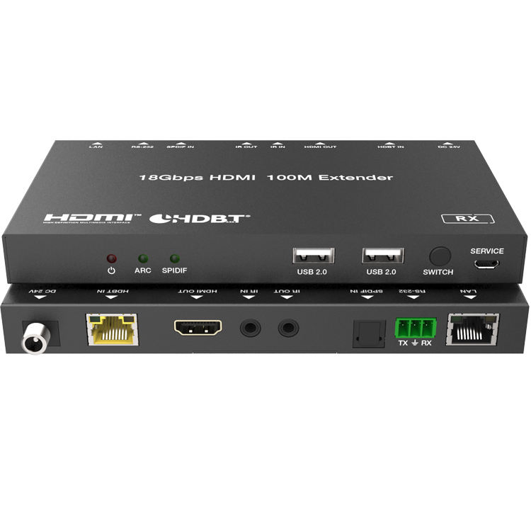 Комплект HDMI-удлинителя 4K UHD HDR с ARC, RS-232, IR, USB KVM