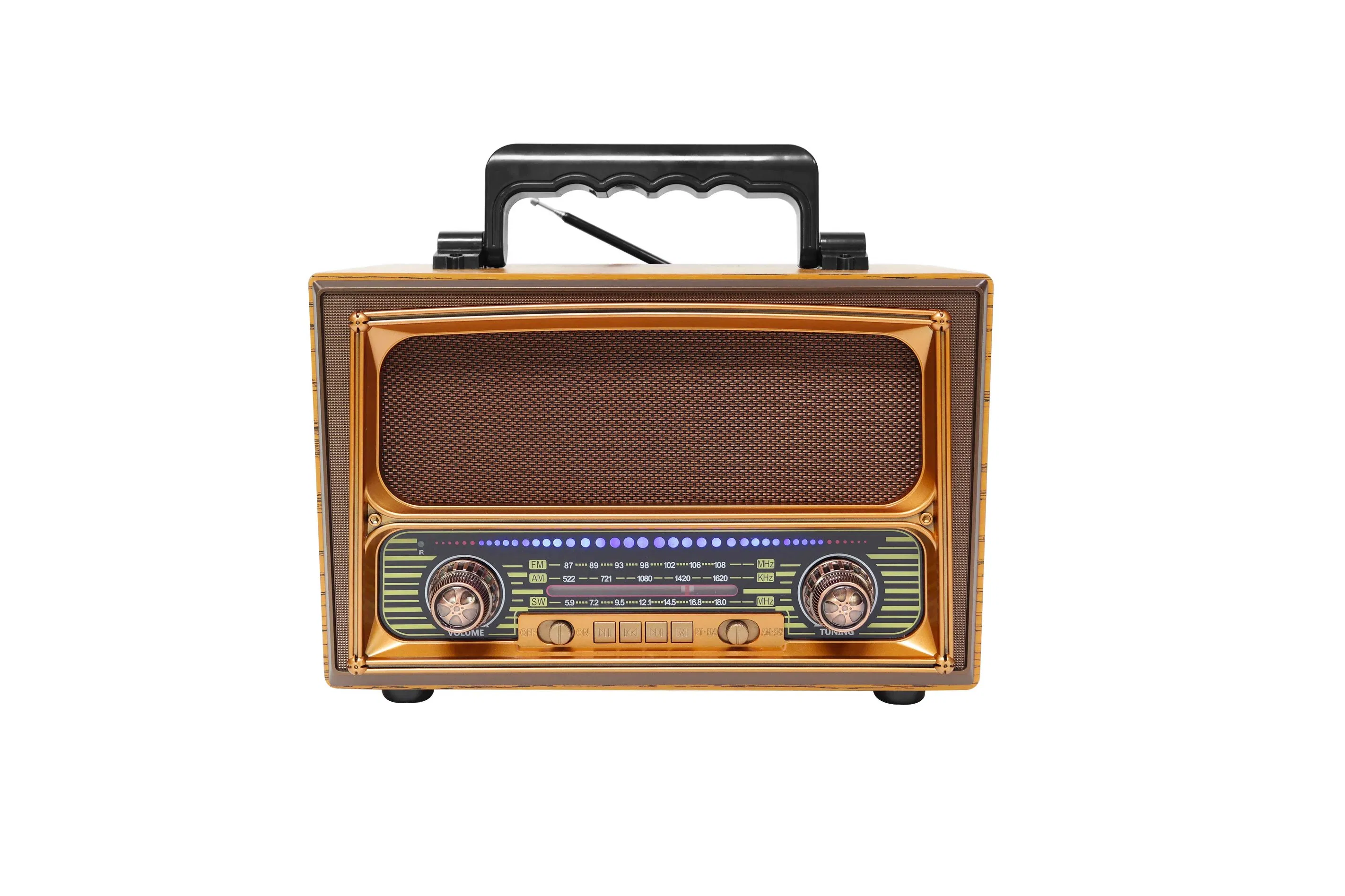 Consumer Electronics Portable 3-Band Am FM Sw Radio, TF Card and MP3 Player, Rechargeable Speaker, Bluetooth Retro Design Remote Controal Meier M-1808bt